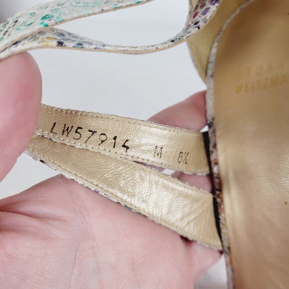Stuart Weitzman womens rainbow snakeskin strappy high heel sandal size 8.5 - Picture 3 of 11